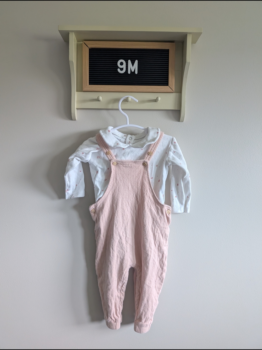 Baby Girls' Soft Pink Overalls with Long-Sleeve Bodysuit - 9M